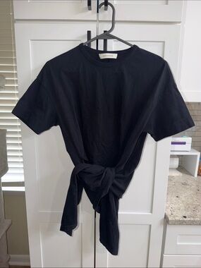 Cedric Charlier Black Elongated Hem Front-Tie Tee Short Shirt Size 6 or Small